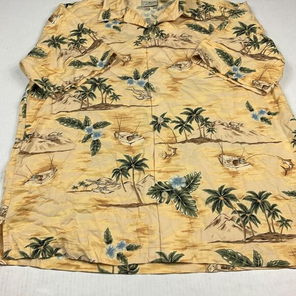 LL Bean Mens Tropical Button Up Camp Shirt Short Palm Tree Short Sleeve Small - Picture 2 of 10